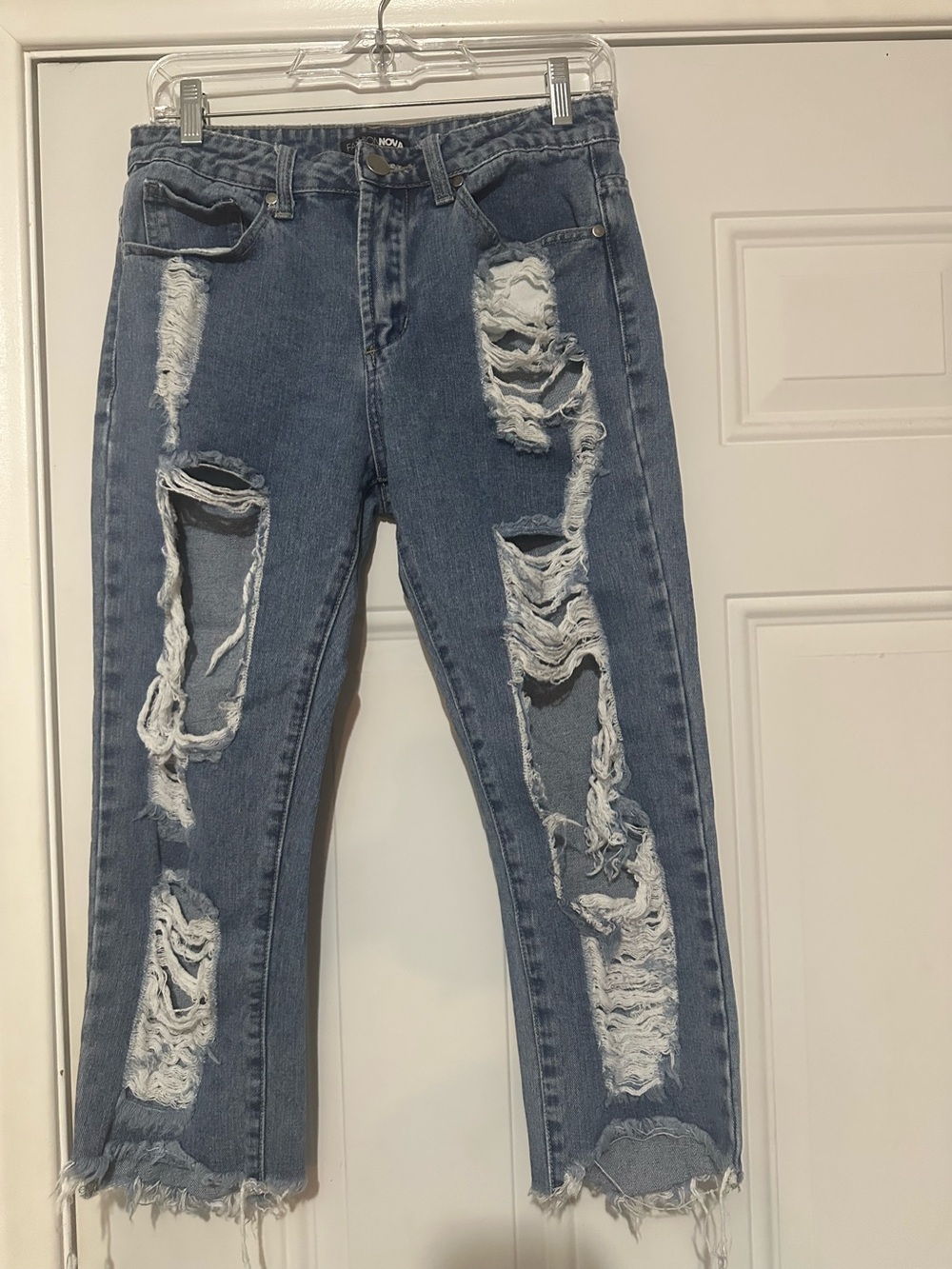 Fashion Nova Ripped Boyfriend Jeans - Blue